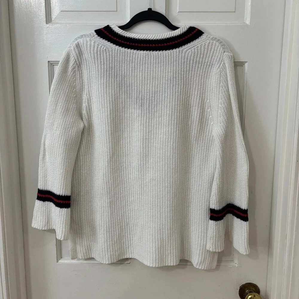 White V Neck Tennis Sweater Women‎ Classic Old Money Academia Cabi S RUNS BIG - Picture 3 of 8